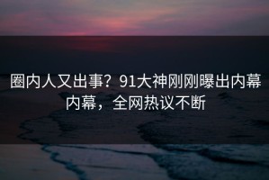 圈内人又出事？91大神刚刚曝出内幕内幕，全网热议不断