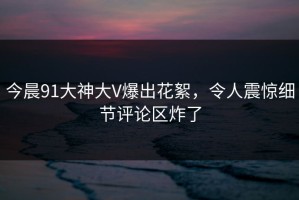 今晨91大神大V爆出花絮，令人震惊细节评论区炸了