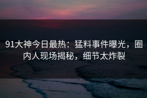 91大神今日最热：猛料事件曝光，圈内人现场揭秘，细节太炸裂