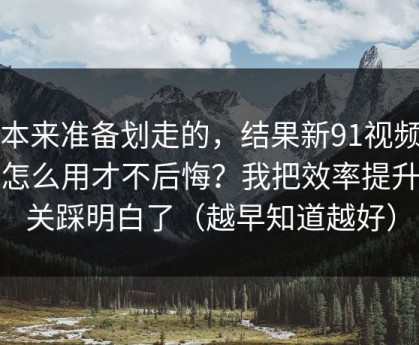 我本来准备划走的，结果新91视频到底怎么用才不后悔？我把效率提升这关踩明白了（越早知道越好）